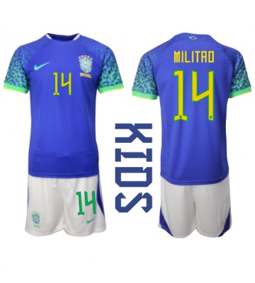 Brazylia Eder Militao #14 Koszulka Wyjazdowych Dziecięca MŚ 2022 Krótki Rękaw (+ Krótkie spodenki)